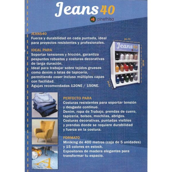Cono de hilo Poliéster  400Mts 25/2 COLOR JEANS40 - Imagen 2